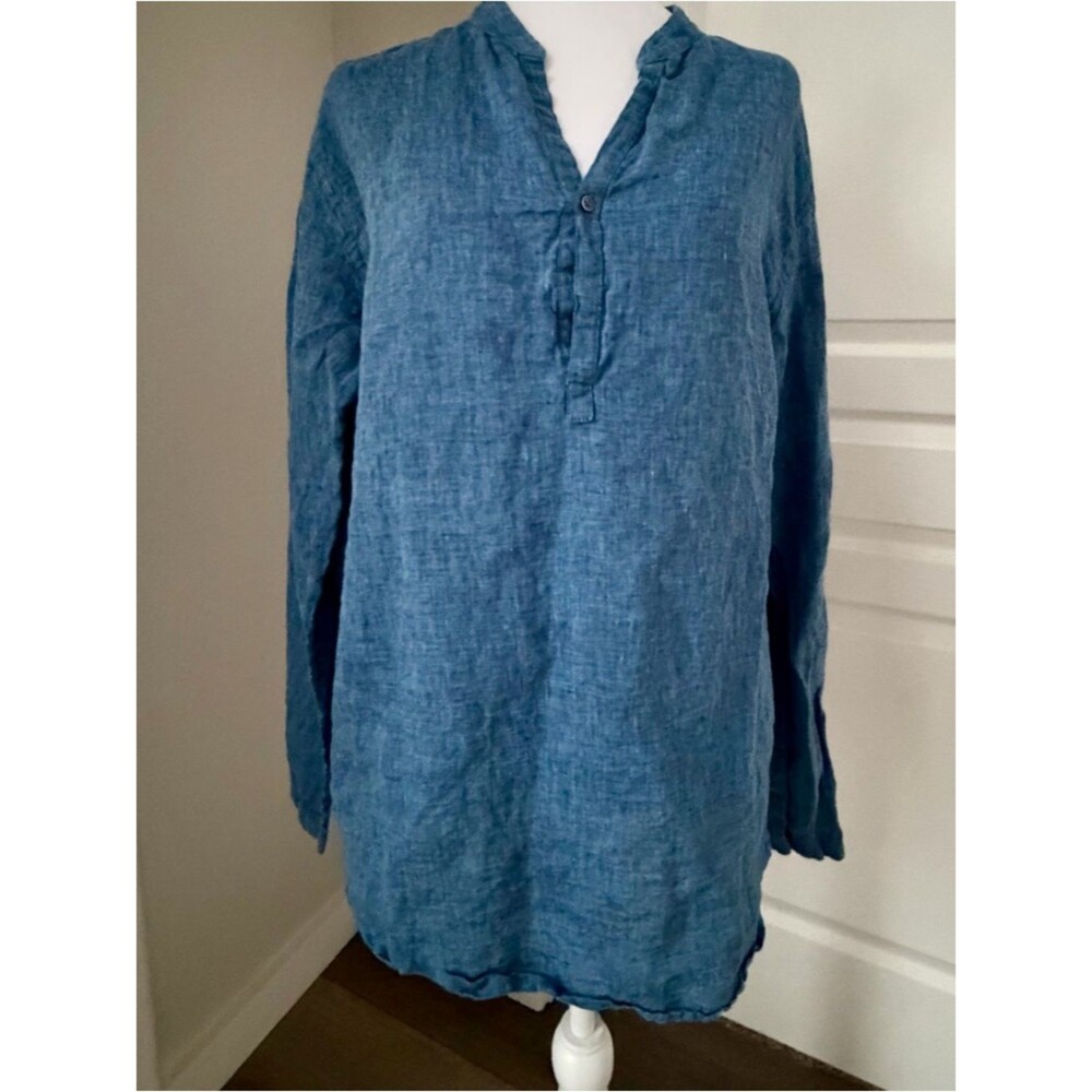 Vivid Linen Tunic Blouse Minimalistic Large Resort Classic Top Long Sleeve